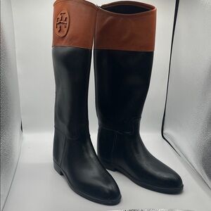 Tory Burch Women’s Black and Tan Rain Boots